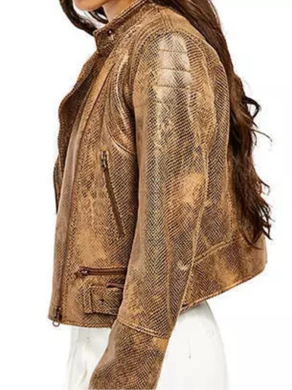 Free People Textured Snakekin Leather Jacket super soft. 🤎